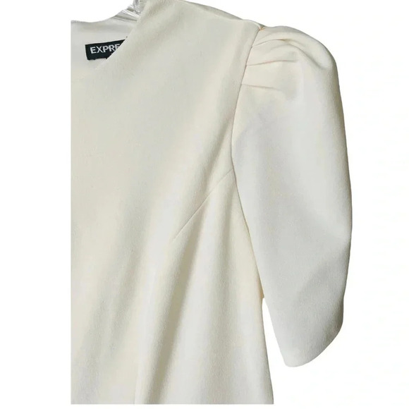 EXPRESS | Retro Puff Sleeves with Pleats Ivory Sheath Silhouette Dress Size L - Picture 3 of 7